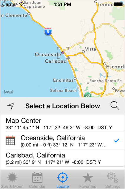 Locate screen centered on Oceanside